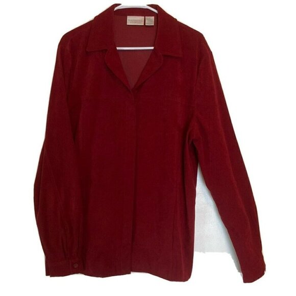 Worthington Womens Tall Stretch Faux Suede Deep Red Shirt Jacket Shacket-18T - Picture 1 of 11